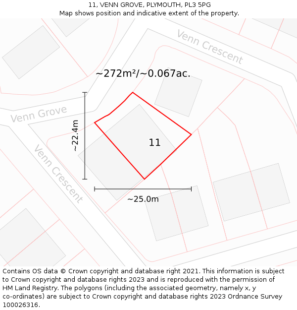 11, VENN GROVE, PLYMOUTH, PL3 5PG: Plot and title map
