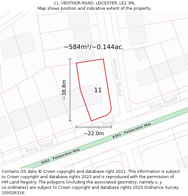 11, VENTNOR ROAD, LEICESTER, LE2 3RL: Plot and title map