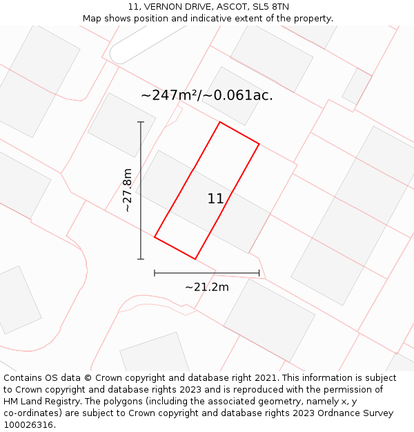 11, VERNON DRIVE, ASCOT, SL5 8TN: Plot and title map