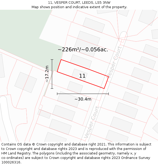 11, VESPER COURT, LEEDS, LS5 3NW: Plot and title map