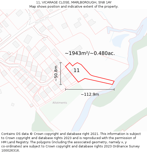 11, VICARAGE CLOSE, MARLBOROUGH, SN8 1AY: Plot and title map