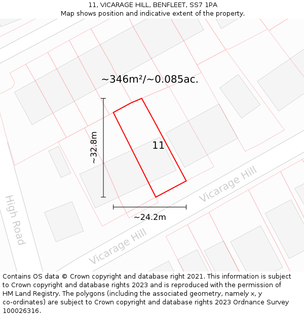 11, VICARAGE HILL, BENFLEET, SS7 1PA: Plot and title map