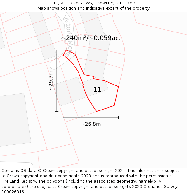 11, VICTORIA MEWS, CRAWLEY, RH11 7AB: Plot and title map