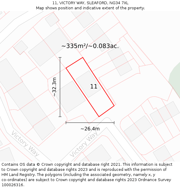 11, VICTORY WAY, SLEAFORD, NG34 7XL: Plot and title map