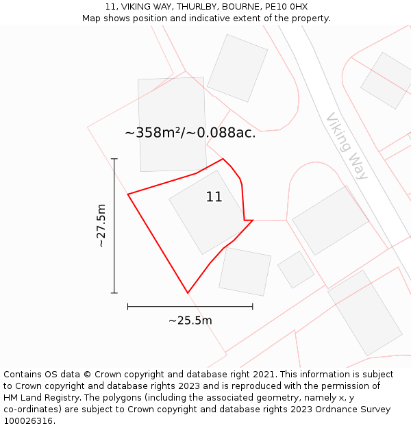 11, VIKING WAY, THURLBY, BOURNE, PE10 0HX: Plot and title map