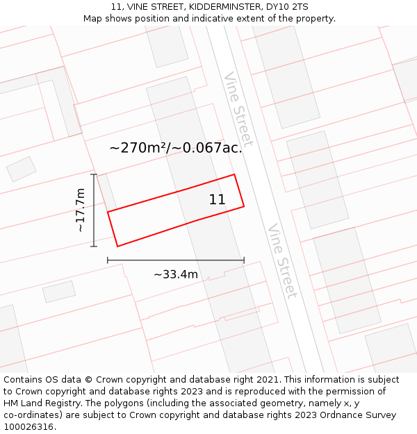 11, VINE STREET, KIDDERMINSTER, DY10 2TS: Plot and title map