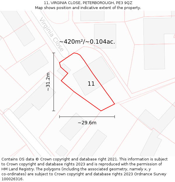 11, VIRGINIA CLOSE, PETERBOROUGH, PE3 9QZ: Plot and title map