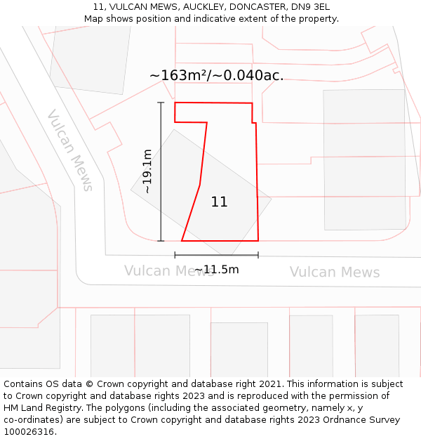 11, VULCAN MEWS, AUCKLEY, DONCASTER, DN9 3EL: Plot and title map