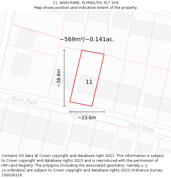 11, WAIN PARK, PLYMOUTH, PL7 2HX: Plot and title map