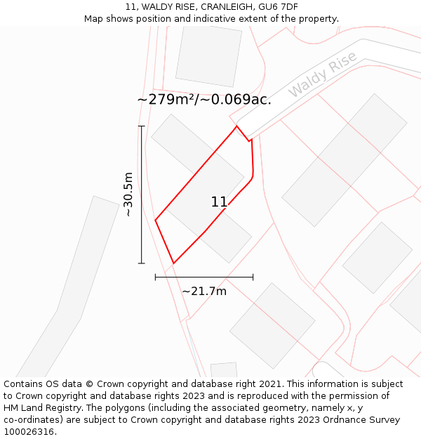 11, WALDY RISE, CRANLEIGH, GU6 7DF: Plot and title map