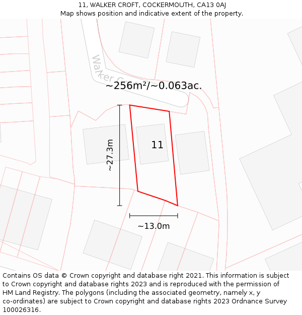 11, WALKER CROFT, COCKERMOUTH, CA13 0AJ: Plot and title map