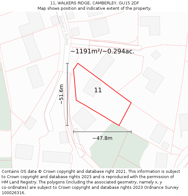 11, WALKERS RIDGE, CAMBERLEY, GU15 2DF: Plot and title map