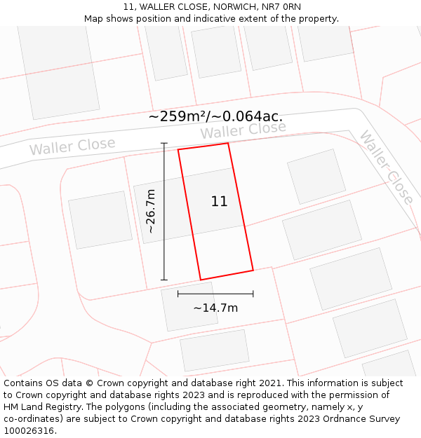 11, WALLER CLOSE, NORWICH, NR7 0RN: Plot and title map