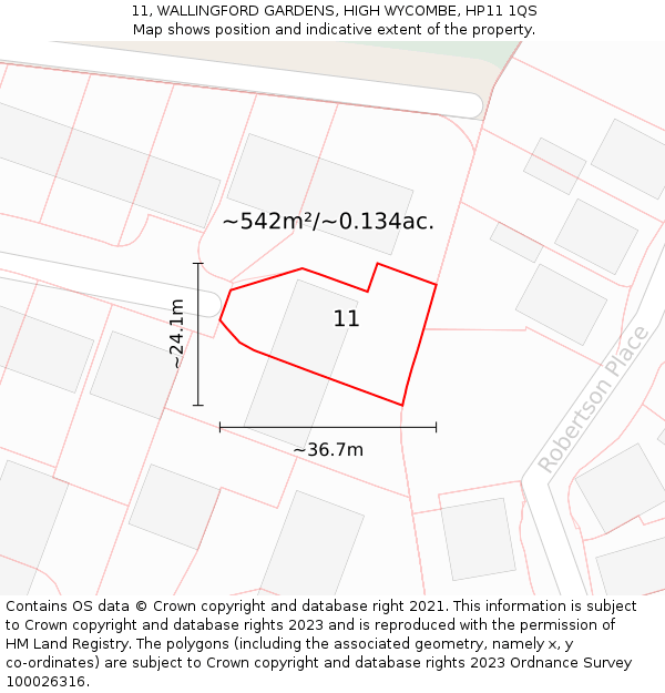 11, WALLINGFORD GARDENS, HIGH WYCOMBE, HP11 1QS: Plot and title map