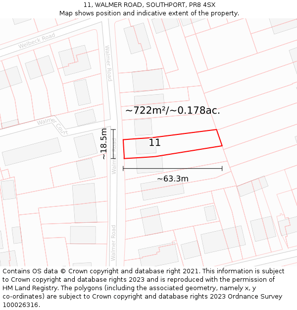 11, WALMER ROAD, SOUTHPORT, PR8 4SX: Plot and title map