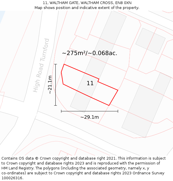 11, WALTHAM GATE, WALTHAM CROSS, EN8 0XN: Plot and title map