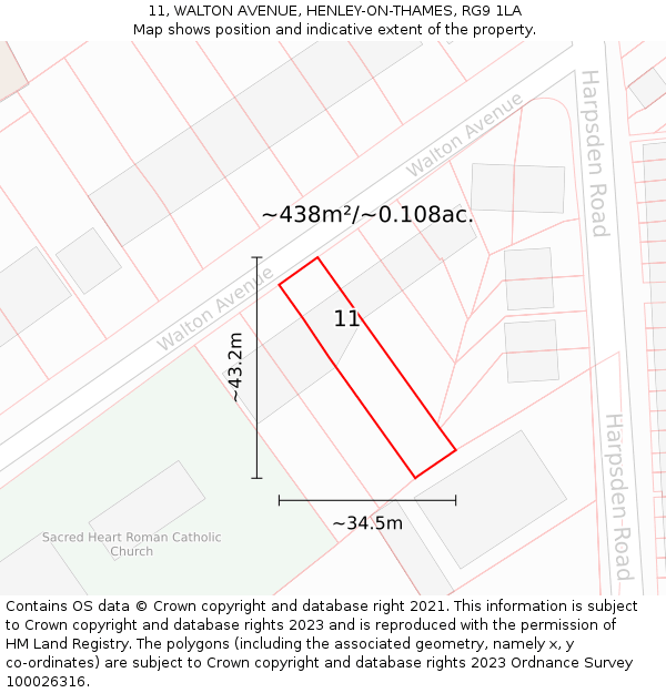 11, WALTON AVENUE, HENLEY-ON-THAMES, RG9 1LA: Plot and title map