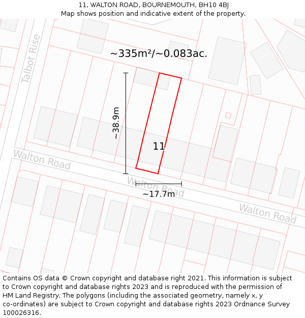 11, WALTON ROAD, BOURNEMOUTH, BH10 4BJ: Plot and title map