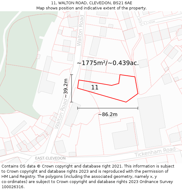 11, WALTON ROAD, CLEVEDON, BS21 6AE: Plot and title map