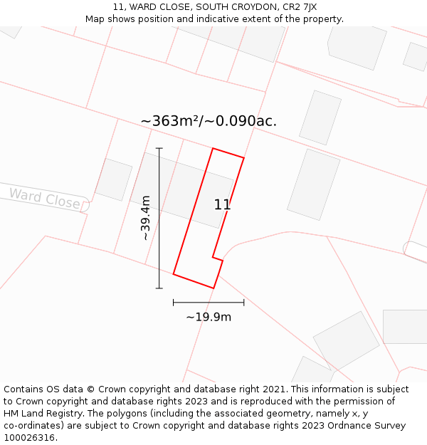 11, WARD CLOSE, SOUTH CROYDON, CR2 7JX: Plot and title map