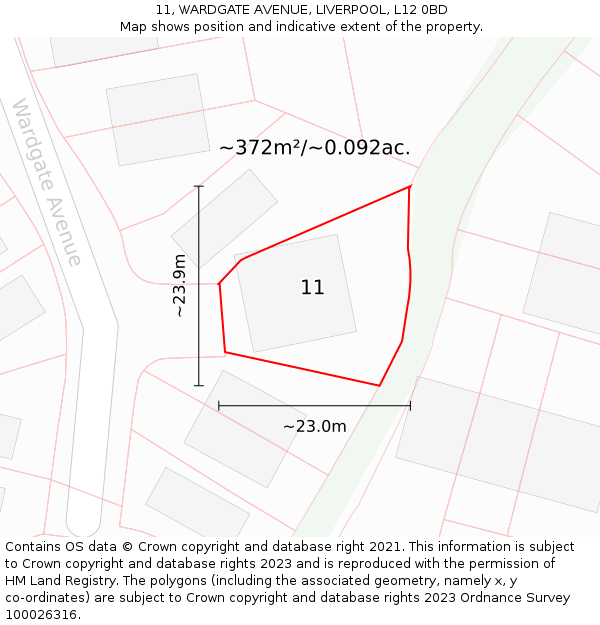 11, WARDGATE AVENUE, LIVERPOOL, L12 0BD: Plot and title map