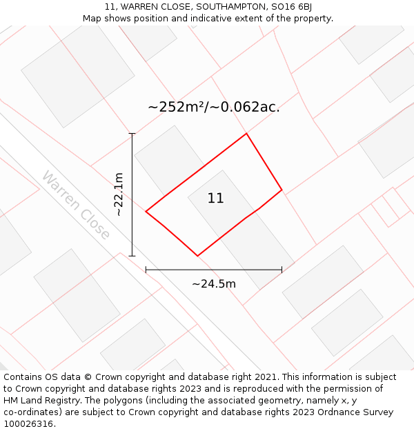 11, WARREN CLOSE, SOUTHAMPTON, SO16 6BJ: Plot and title map