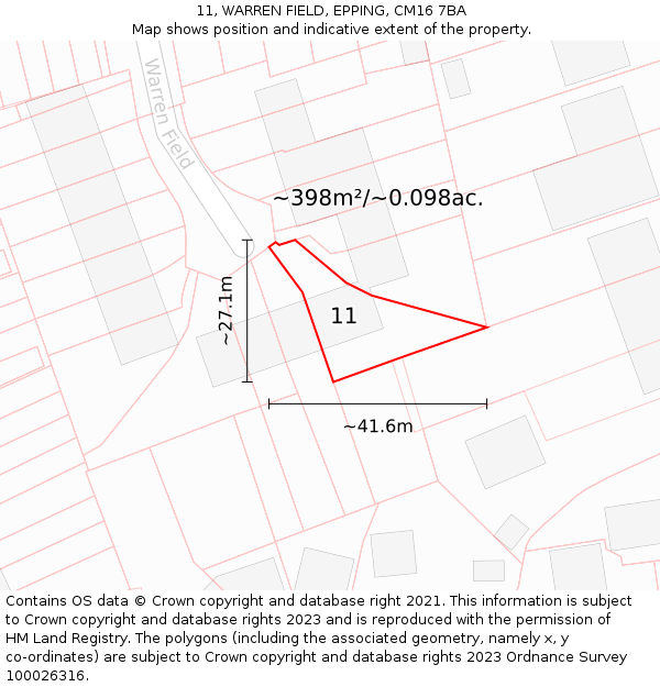 11, WARREN FIELD, EPPING, CM16 7BA: Plot and title map