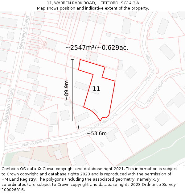 11, WARREN PARK ROAD, HERTFORD, SG14 3JA: Plot and title map