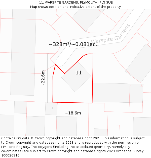 11, WARSPITE GARDENS, PLYMOUTH, PL5 3UE: Plot and title map