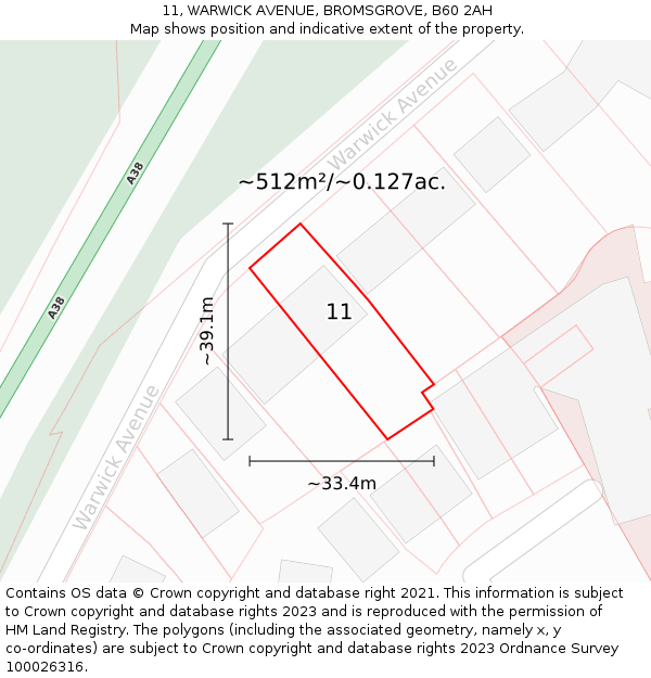 11, WARWICK AVENUE, BROMSGROVE, B60 2AH: Plot and title map