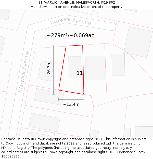 11, WARWICK AVENUE, HALESWORTH, IP19 8PZ: Plot and title map