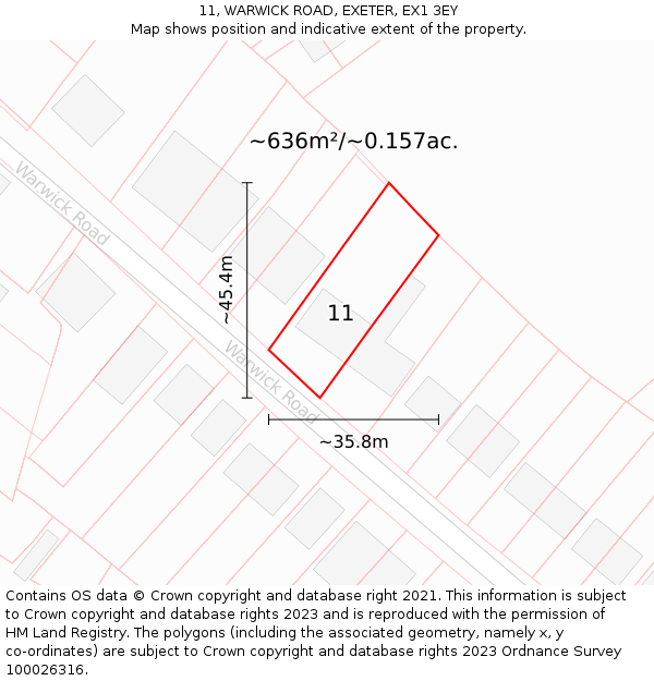 11, WARWICK ROAD, EXETER, EX1 3EY: Plot and title map