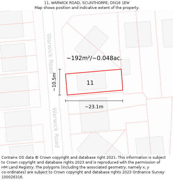 11, WARWICK ROAD, SCUNTHORPE, DN16 1EW: Plot and title map