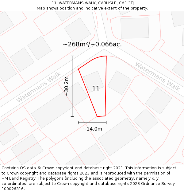 11, WATERMANS WALK, CARLISLE, CA1 3TJ: Plot and title map