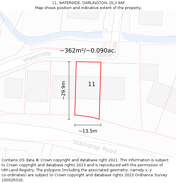 11, WATERSIDE, DARLINGTON, DL3 9AF: Plot and title map