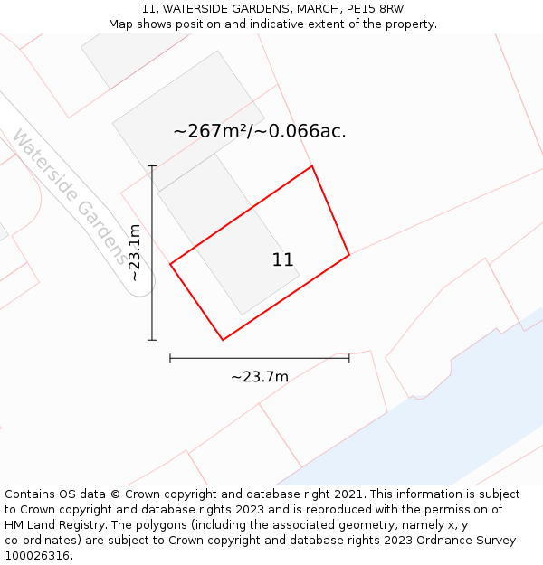 11, WATERSIDE GARDENS, MARCH, PE15 8RW: Plot and title map