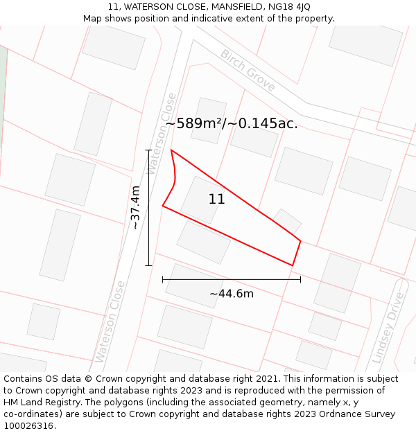 11, WATERSON CLOSE, MANSFIELD, NG18 4JQ: Plot and title map