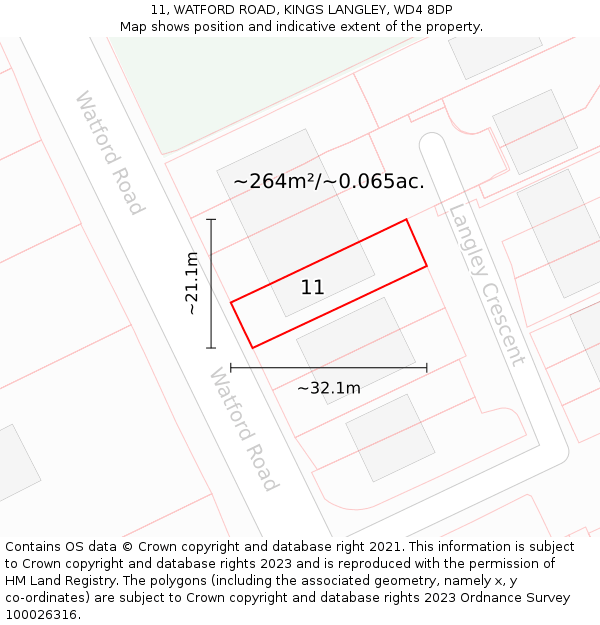 11, WATFORD ROAD, KINGS LANGLEY, WD4 8DP: Plot and title map