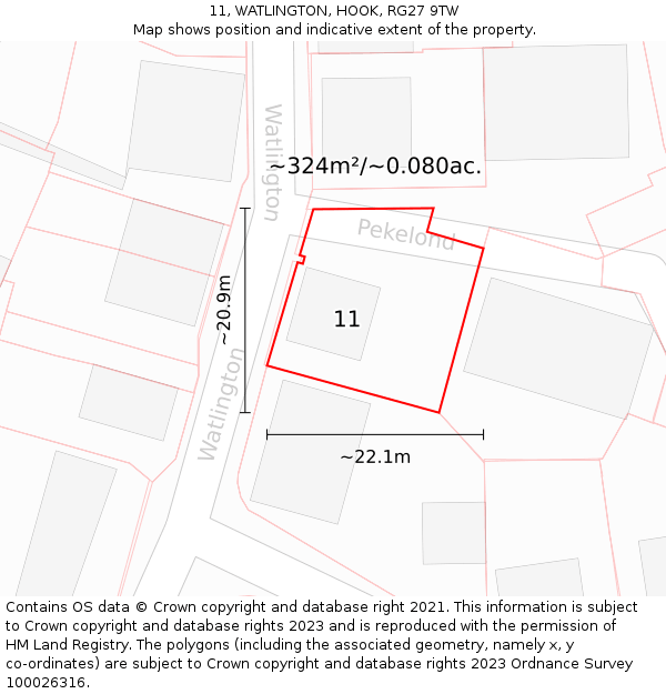 11, WATLINGTON, HOOK, RG27 9TW: Plot and title map