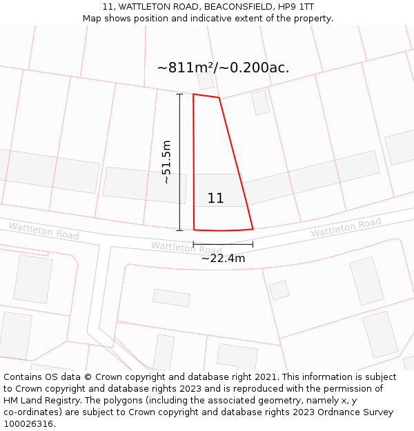 11, WATTLETON ROAD, BEACONSFIELD, HP9 1TT: Plot and title map