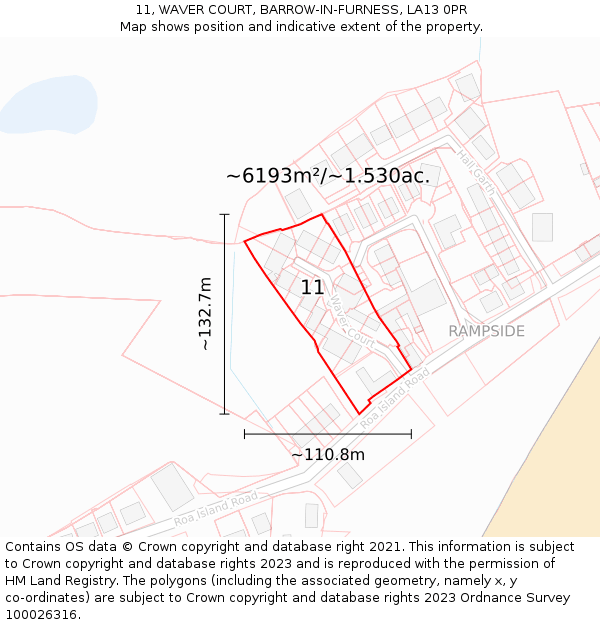 11, WAVER COURT, BARROW-IN-FURNESS, LA13 0PR: Plot and title map