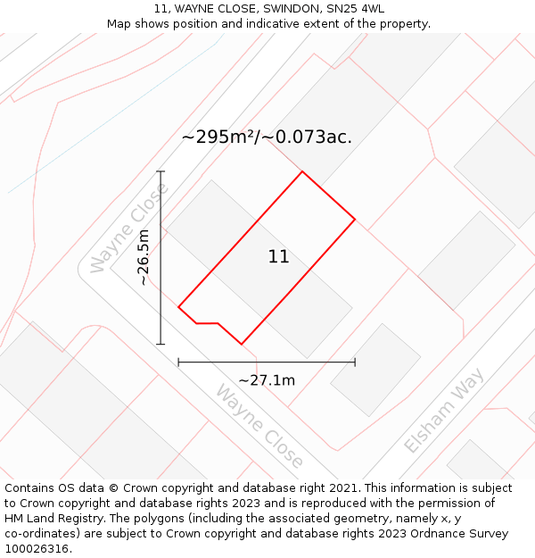 11, WAYNE CLOSE, SWINDON, SN25 4WL: Plot and title map