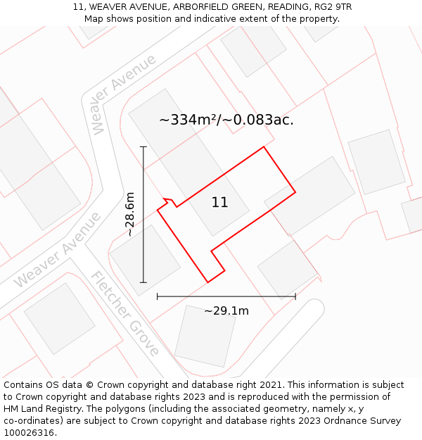 11, WEAVER AVENUE, ARBORFIELD GREEN, READING, RG2 9TR: Plot and title map