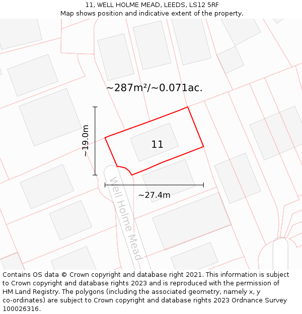 11, WELL HOLME MEAD, LEEDS, LS12 5RF: Plot and title map