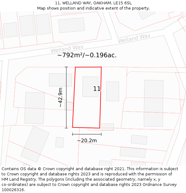 11, WELLAND WAY, OAKHAM, LE15 6SL: Plot and title map