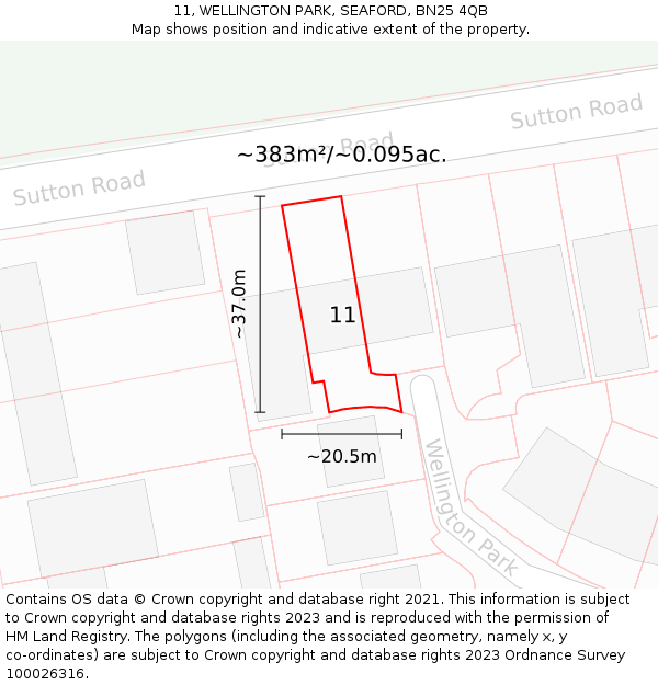 11, WELLINGTON PARK, SEAFORD, BN25 4QB: Plot and title map