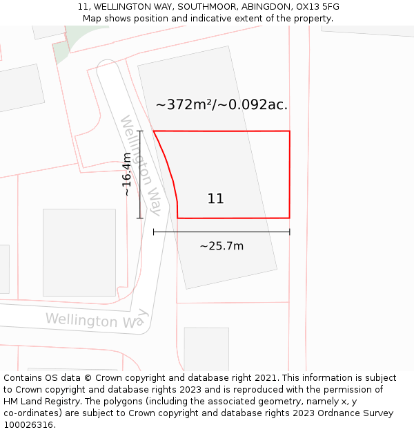 11, WELLINGTON WAY, SOUTHMOOR, ABINGDON, OX13 5FG: Plot and title map