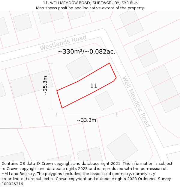 11, WELLMEADOW ROAD, SHREWSBURY, SY3 8UN: Plot and title map