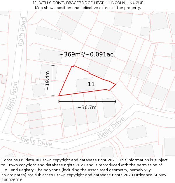 11, WELLS DRIVE, BRACEBRIDGE HEATH, LINCOLN, LN4 2UE: Plot and title map