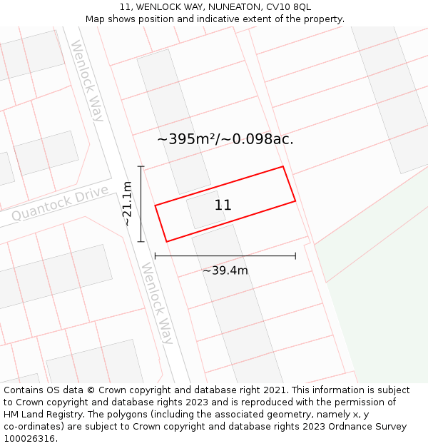 11, WENLOCK WAY, NUNEATON, CV10 8QL: Plot and title map